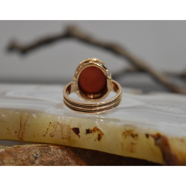 1930s 14k Yellow Gold Carnelain Soldier Warrior Intaglio Signet Ring Sz 10.25 For Sale In Philadelphia - Image 6 of 17