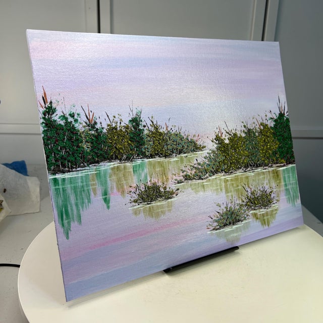 2020s Be Still My Heart Acrylic Painting 11" X 14" Serene Lake Mixed Media Landscape For Sale - Image 5 of 6