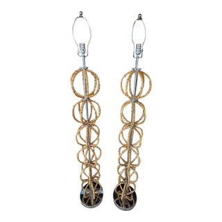 Vintage Modern Italian Bamboo & Chrome Floor Lamps Newly Wired - Pair For Sale