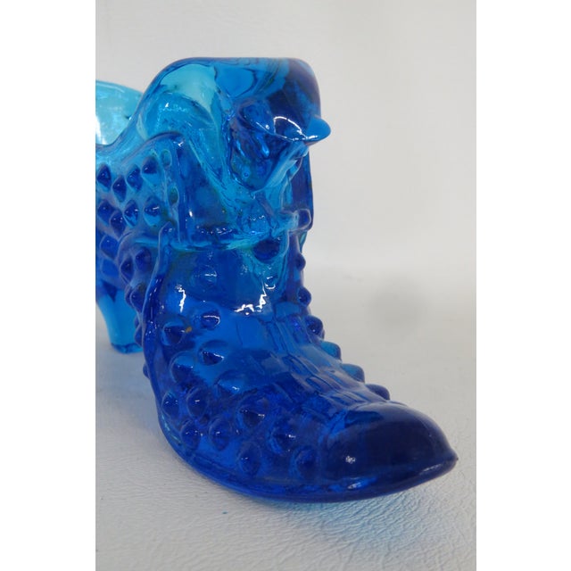 Fenton Blue Hobnail Cat Head Victorian Glass Slipper Shoe Figurine 4686b For Sale - Image 11 of 14