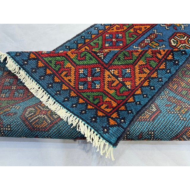 Extra-Long Teal Blue Tribal Wool Runner Rug With Geometric Medallions, 2'8" X 16' For Sale - Image 12 of 14