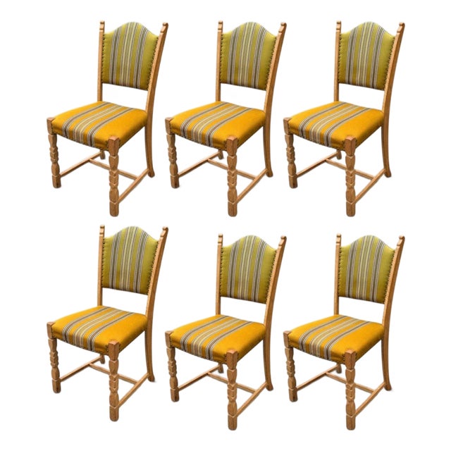 Set of Six Danish Oak Dining Chairs by Henning Kjærnulf For Sale