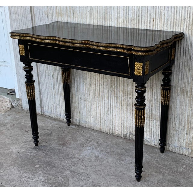 French 19th Century French Ebonized Folding Card Table with Bronze Mounts For Sale - Image 3 of 18