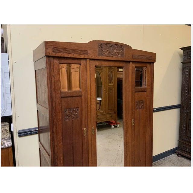 Antique Art Nouveau Wardrobe in Oak, 1910 For Sale - Image 11 of 13