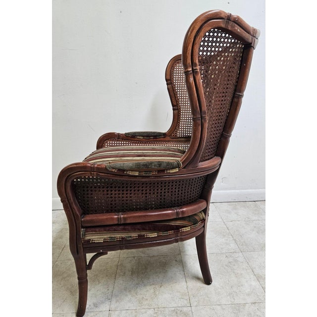 Vintage Ethan Allen Faux Bamboo Cane Living Room Lounge Chair Italian Regency For Sale - Image 11 of 11