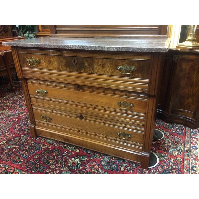 Late 19th Century Antique Dresser, Marble Top Dresser With Mirror, Victorian Furniture For Sale - Image 5 of 10