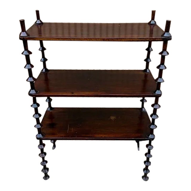 Antique Solid Wood Spindle Three Tier Etagere For Sale