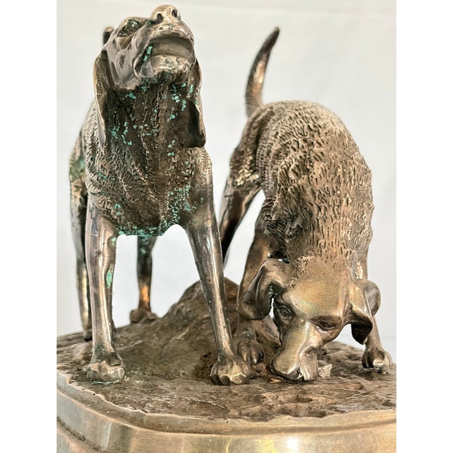 French Country Mid 20th Century French Animalier Style Hunting Dogs Sculpture After Alfred Dubucand For Sale - Image 3 of 6