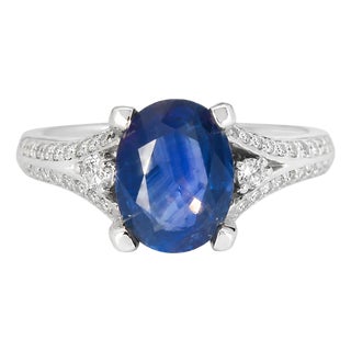 14K White Gold Sapphire Diamond Tulip Engagement Ring Estate For Sale