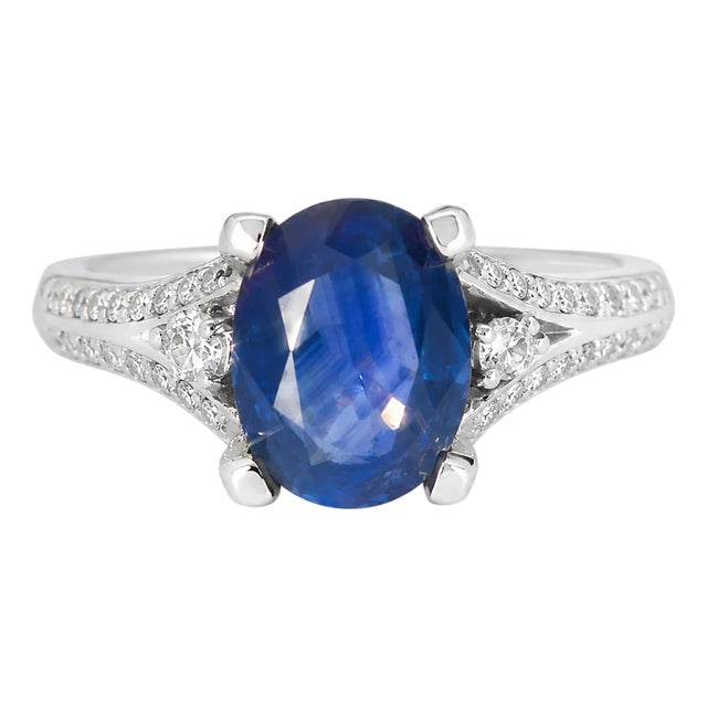 14K White Gold Sapphire Diamond Tulip Engagement Ring Estate For Sale