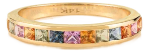 14k Gold 1 Carat Multi Sapphire Half Eternity Band Ring Stack Size 6.5 Gifts for Her