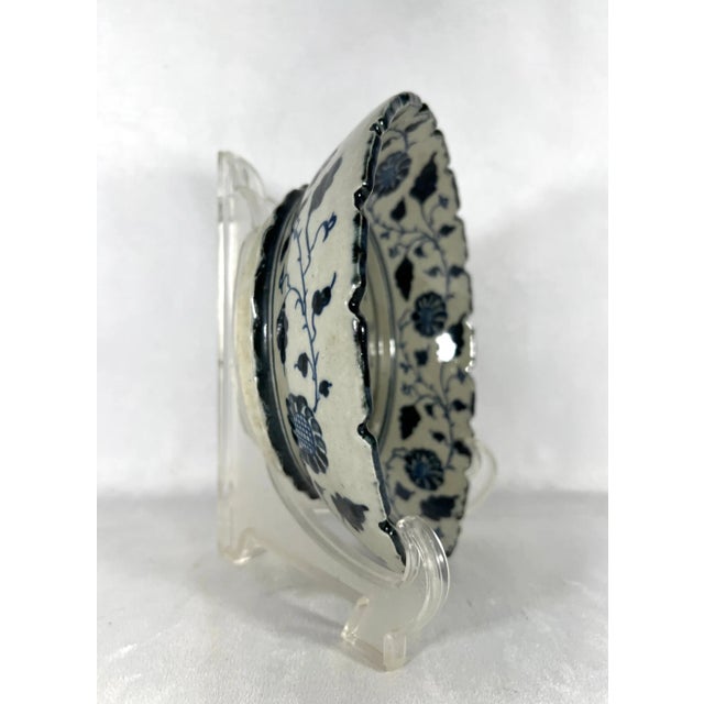 'Ming Dynasty' Hand Painted Chinese Blue and White Ceramic Deep Bowl With Fish & Flowers, Signed For Sale - Image 10 of 10