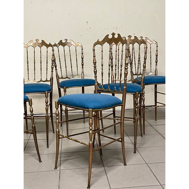 Chiavarine Chairs in Brass and Fabric, 1950s, Set of 6 For Sale - Image 10 of 18
