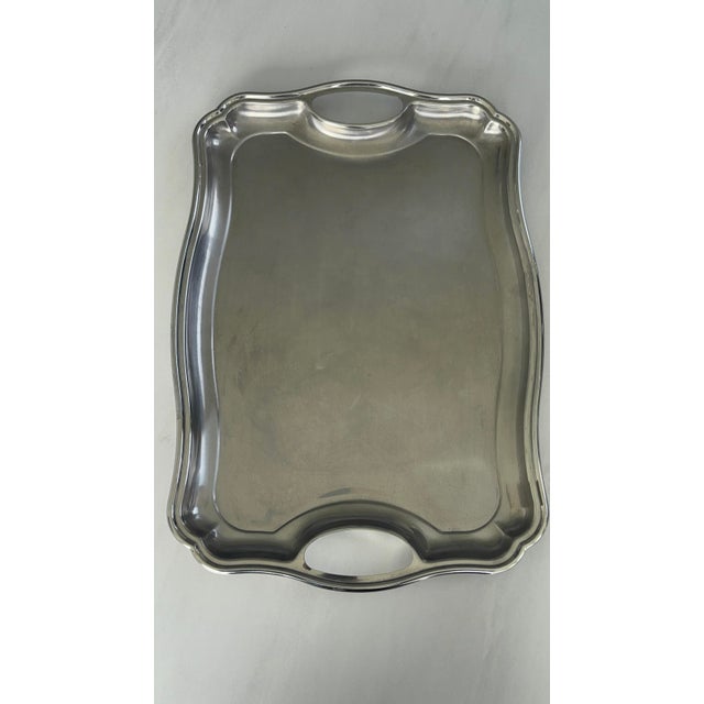 1970s Vintage French Bistro Style Stainless Steel and Silver-Plated Metal Serving Tray, 1970s For Sale - Image 5 of 9