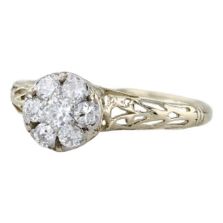 1960s Antique 0.26ctw Diamond Flower Cluster Engagement Ring 14k Yellow Gold Size 7.25 For Sale