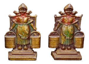 1928 Art Colony Industries Dutch Milkmaid Iron Bookends - a Pair