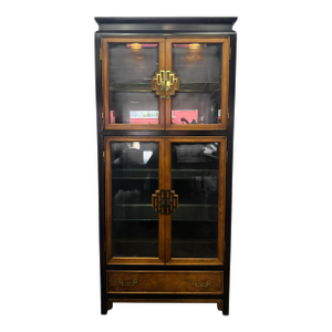 Vintage Raymond Sobota for Century Furniture Chin Hua Chinoiserie Style Burl Wood China / Display Cabinet
