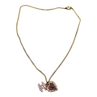 Chanel Vintage Gold Plated CC Heart Pink Crystal Necklace For Sale