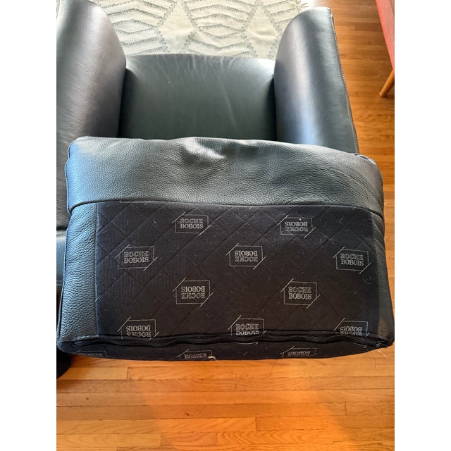 Black Vintage Pair of Genuine Roche Bobois Black Leather Armchairs For Sale - Image 8 of 14