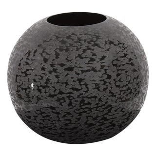 Chiseled Texture Black Iron Globe Vase- Small For Sale