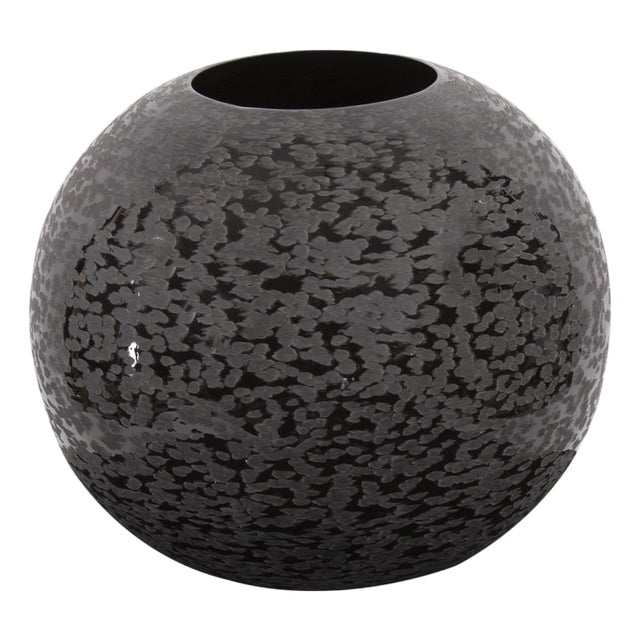 Chiseled Texture Black Iron Globe Vase- Small For Sale