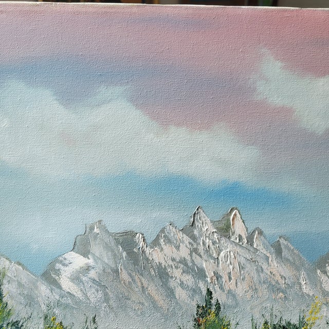 Blue 1970s S. LeRoy Original Oil on Canvas River Landscape Painting Signed Unframed Trees For Sale - Image 8 of 18