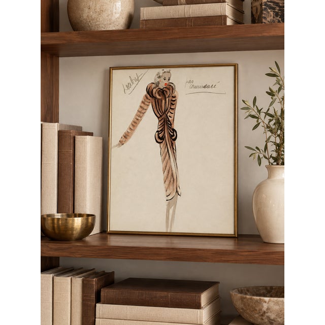 Art Deco Vintage French Fashion Art Print – Brown Art Deco Illustration, 12" X 16" For Sale - Image 3 of 9