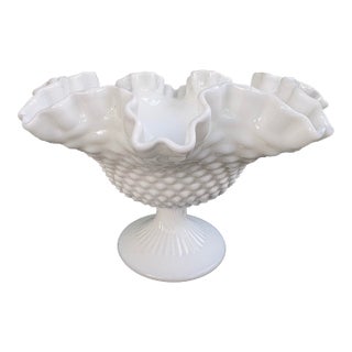 Vintage Fenton Milk Glass Hobnail Pedestal Compote Bowl 6.5” For Sale