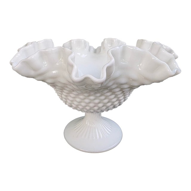 Vintage Fenton Milk Glass Hobnail Pedestal Compote Bowl 6.5” For Sale
