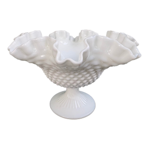 Vintage Fenton Milk Glass Hobnail Pedestal Compote Bowl 6.5”