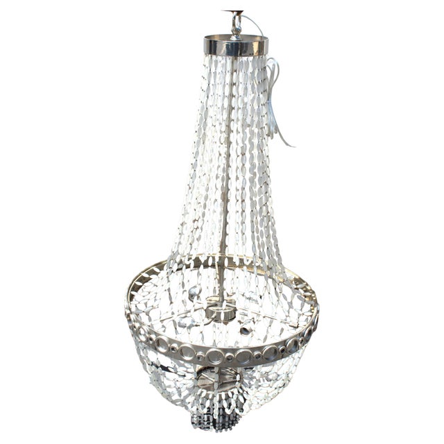 Mid Century Modern/deco Chandelier Frosted Glass beads Nickel For Sale - Image 4 of 16