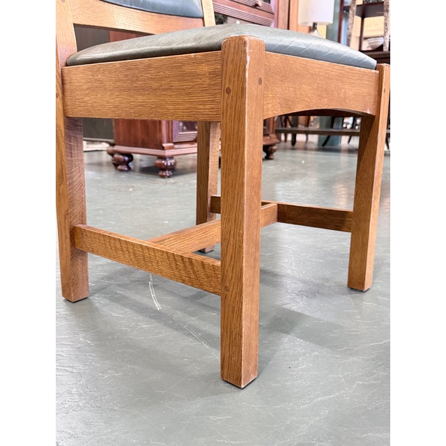 Wood Set of 6 Stickley Mission Oak Leather Cottage Dining Chairs For Sale - Image 7 of 11