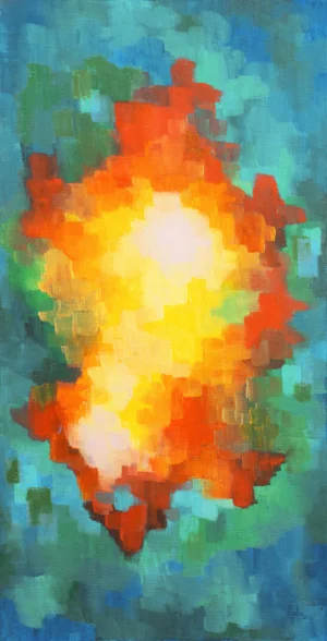 'Aurora Abstract' by Giselle Jeanine Shaha, 1969; Sunnyvale, California Woman Artist, Mid-Century Modernist Oil