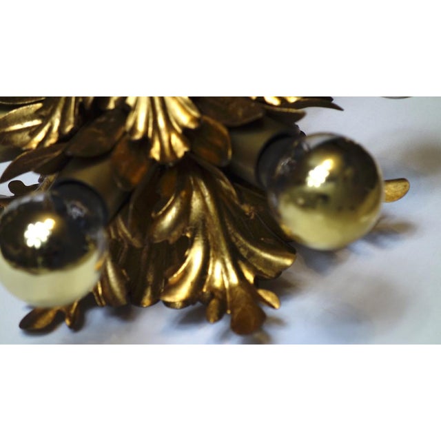 Gold Plated Metal Flowers with Leaves Chandelier 6 Lights from Banci Firenze, 1970s For Sale - Image 4 of 12