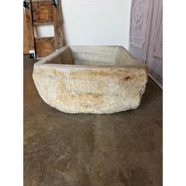 Antique Hand-Carved Stone Farmhouse Sink Basin With Rustic Architectural For Sale - Image 10 of 11