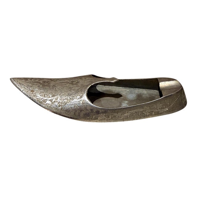 Vintage Indian-Style Slipper Ashtray Silver-Plated Brass For Sale