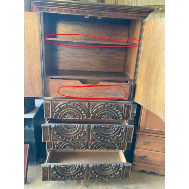 Vintage Brutalist Carved Solid Wood Armoire – Mid-Century Spanish Revival, 1960s–1970s For Sale In Philadelphia - Image 6 of 6