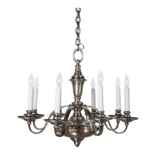 Eight Arm Chandelier With Pewter Finish For Sale