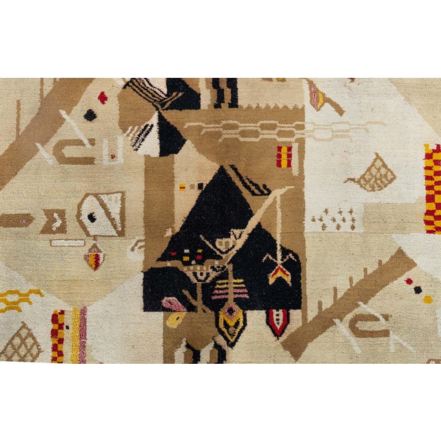Beige Fine Antique Abstract Indian Agra Beige Brown Handmade Wool Rug For Sale - Image 8 of 8