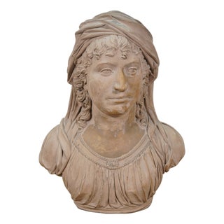Late 20th Century Classical Clay Terracotta Vailed Vestal Bust of a Woman Statue Sculpture 19" For Sale