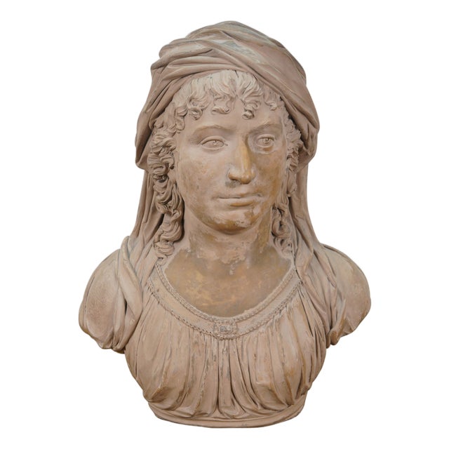 Late 20th Century Classical Clay Terracotta Vailed Vestal Bust of a Woman Statue Sculpture 19" For Sale