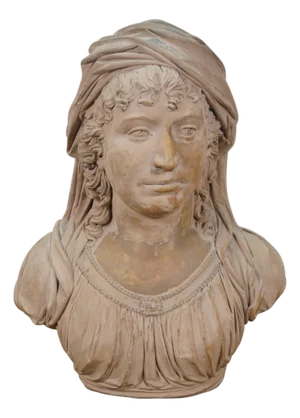 Late 20th Century Classical Clay Terracotta Vailed Vestal Bust of a Woman Statue Sculpture 19"