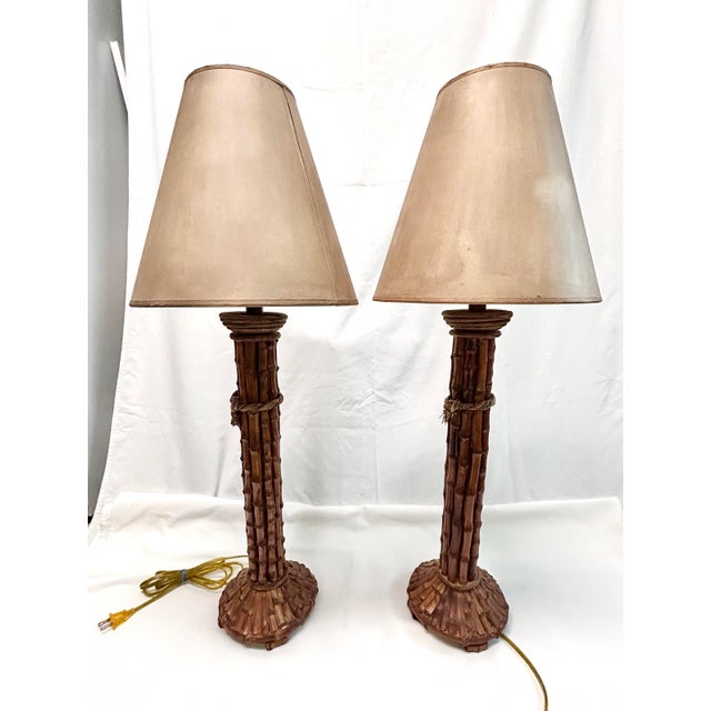 Vintage Faux Bamboo Table Lamps With Patinated Finish, Pair For Sale - Image 9 of 12