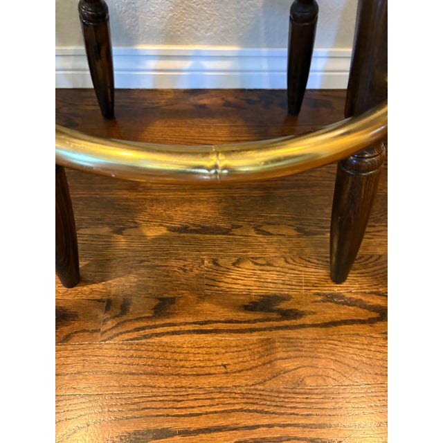 Coffee Vintage Yugoslavian Captain’s Mate Wood Swivel Bar Stools With Brass-Tone Footrests — Set of 3 For Sale - Image 8 of 12