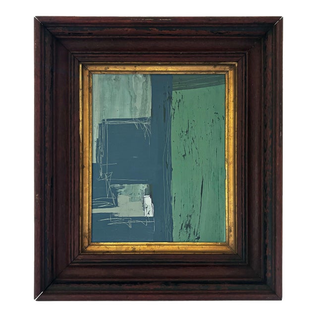 “River Moss" Abstract Art in Antique Frame, Transitional Living Room Art by JTS For Sale