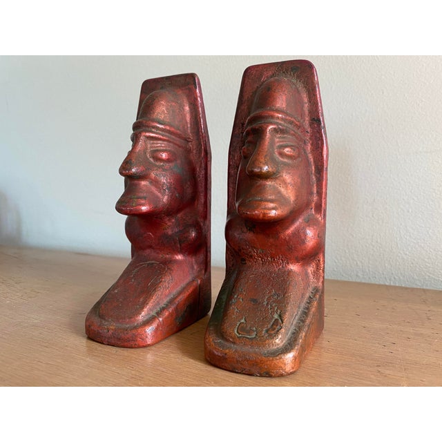 Art Deco Mid-Century Modern Mayan-Inspired Solid Cast Copper Bookends - a Pair For Sale - Image 3 of 10