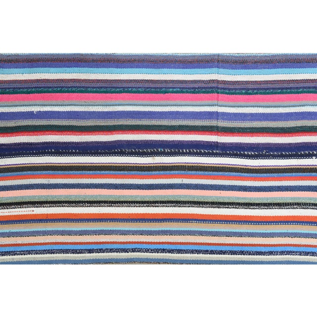 1970s Vintage Turkish Oushak Handmade Wool Cotton Blue Area Rug For Sale - Image 10 of 12