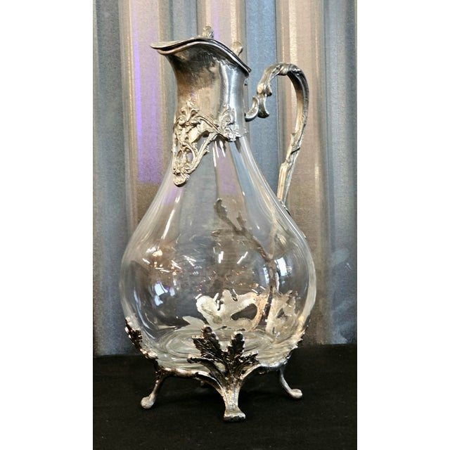 Vintage French Style Étain Pewter & Glass Claret Jug Pitcher With Hinged Lid For Sale - Image 18 of 18
