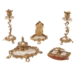 19th Century Royal Louis XVI Ormolu Mounted Kpm Porcelain Desk Set - Set of 5