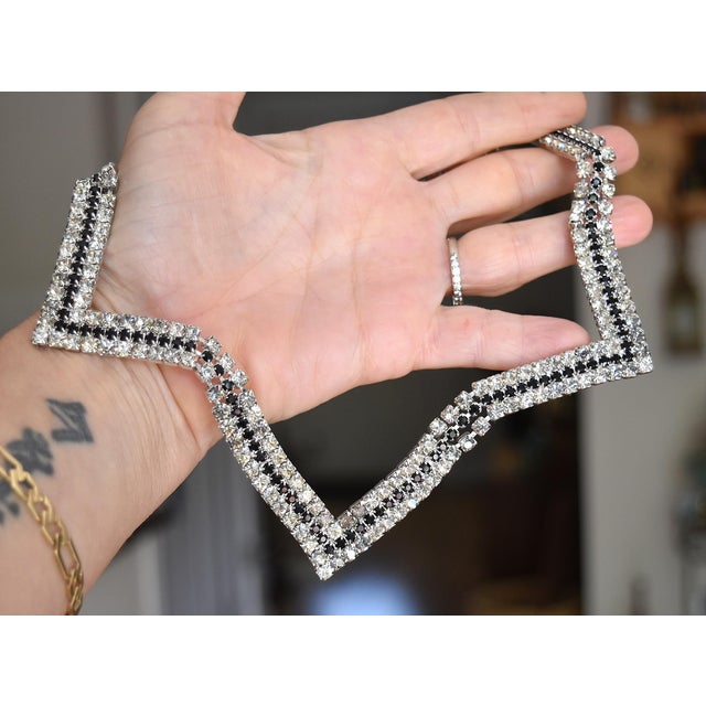 Vintage American Designer Alexis Kirk Clear and Black Rhinestone Star Necklace Choker For Sale - Image 11 of 17